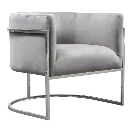 Kel 31 Inch Cantilever Accent Chair, Gray Velvet, Silver Stainless Steel By Casagear Home