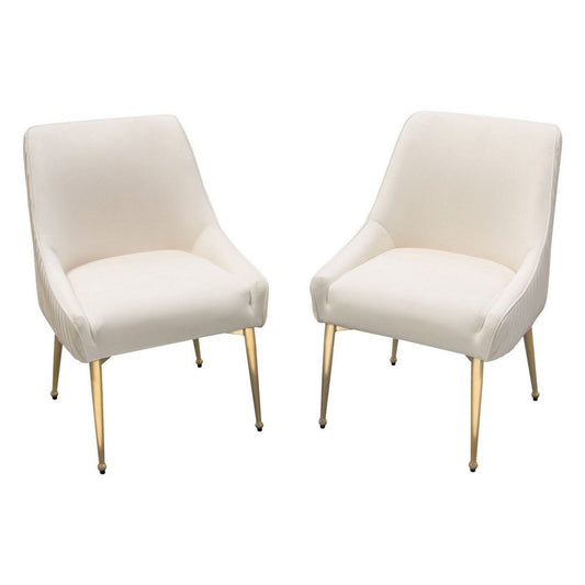 24 Inch Dining Chair, Set of 2, Cushioned Seating, Sloped Arms, Off White By Casagear Home