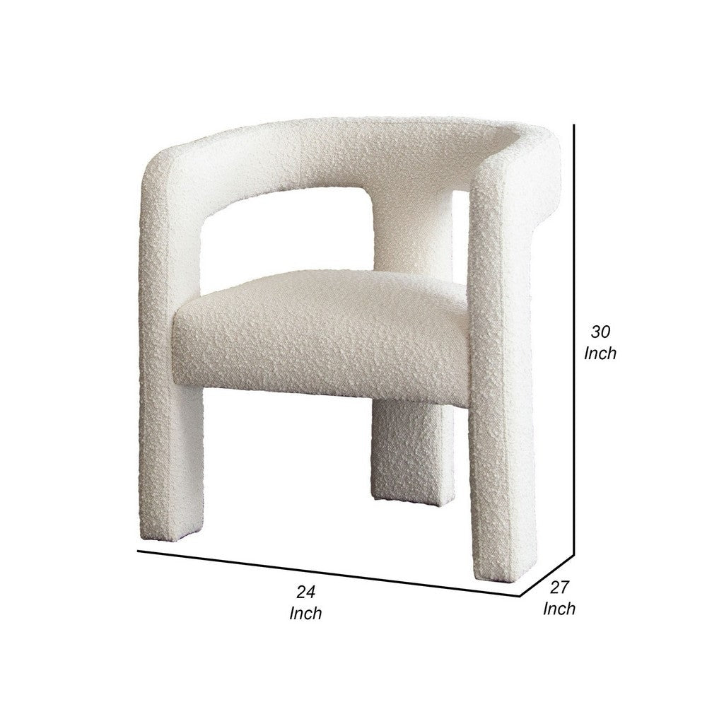 27 Inch Boucle Accent Chair Curved Back Cushioned Seating Ivory Finish By Casagear Home BM305037