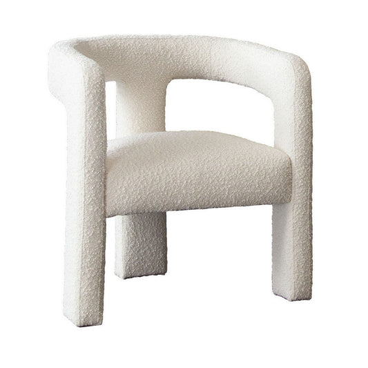 27 Inch Boucle Accent Chair, Curved Back, Cushioned Seating, Ivory Finish By Casagear Home