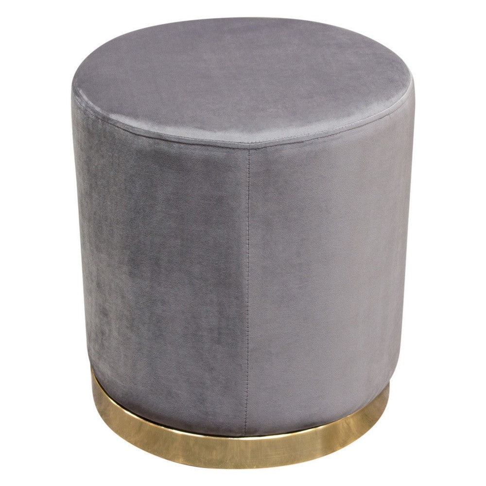 Wini 19 Inch Plush Modern Ottoman Gray Velvet Upholstery Gold Metal Base By Casagear Home BM305039