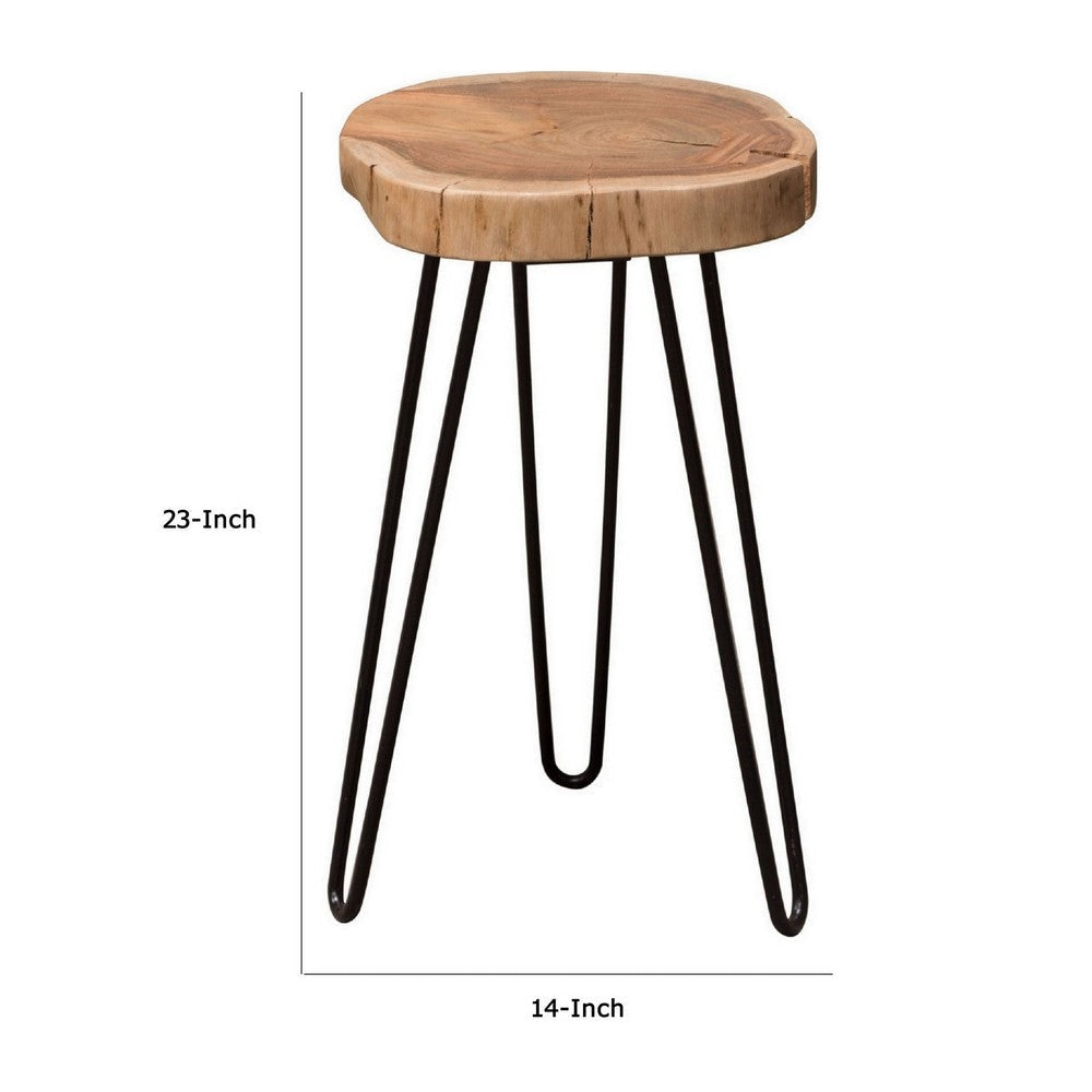 23 Inch Side End Table Hairpin Legs Natural Brown Acacia Wood Black Base By Casagear Home BM305050