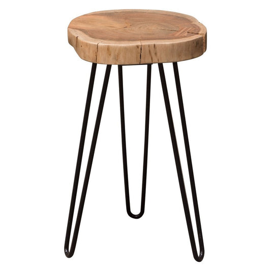 23 Inch Side End Table, Hairpin Legs, Natural Brown Acacia Wood, Black Base By Casagear Home