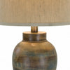 30 Inch Hydrocal Table Lamp Drum Shade Classic Urn Base Brown and Blue By Casagear Home BM305589