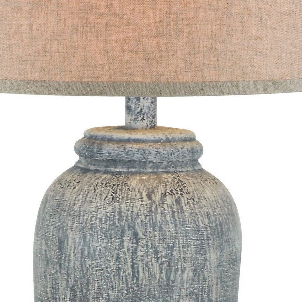 Leni 31 Inch Hydrocal Table Lamp Drum Shade Blue Gray Tall Urn Base By Casagear Home BM305591