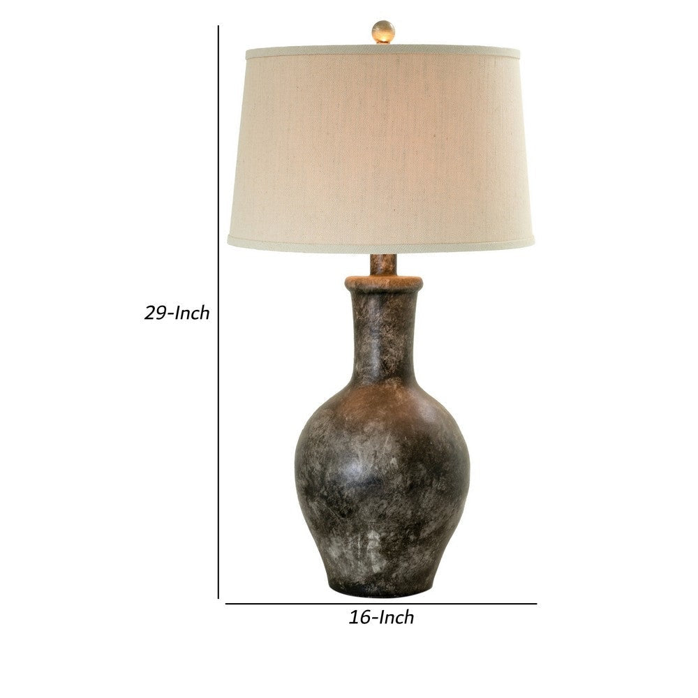 Aine 29 Inch Hydrocal Table Lamp Drum Shade Urn Shaped Base Slate Gray By Casagear Home BM305609