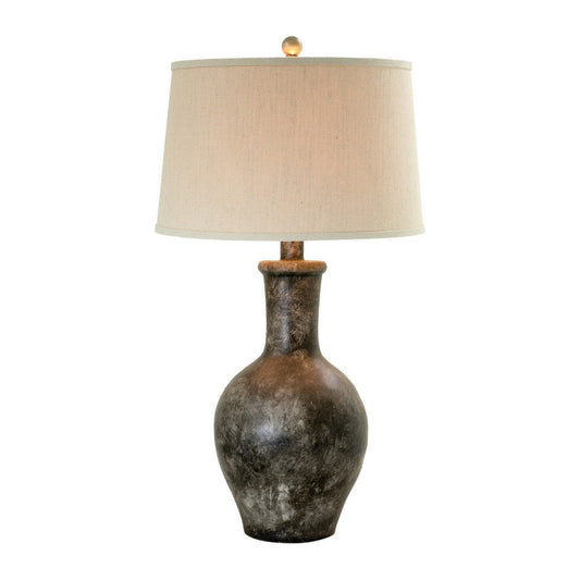 Aine 29 Inch Hydrocal Table Lamp, Drum Shade, Urn Shaped Base, Slate Gray  By Casagear Home