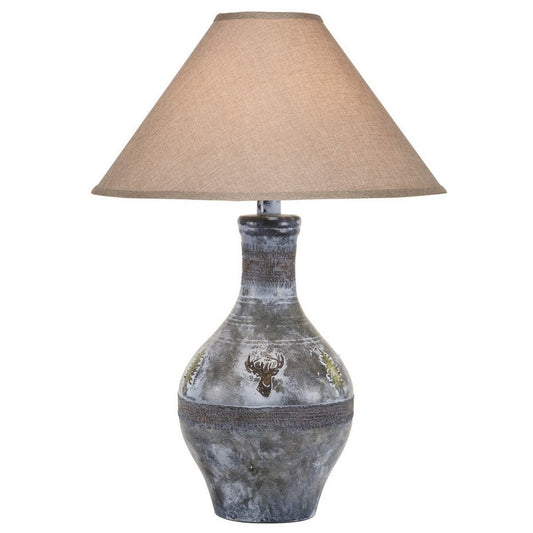 Niek 30 Inch Hydrocal Table Lamp, Empire Shade, Urn Base, Gray Wash Finish By Casagear Home