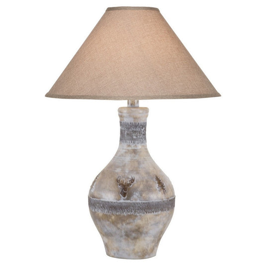 Niek 30 Inch Hydrocal Table Lamp, Empire Shade, Urn Base, Oak White Finish By Casagear Home