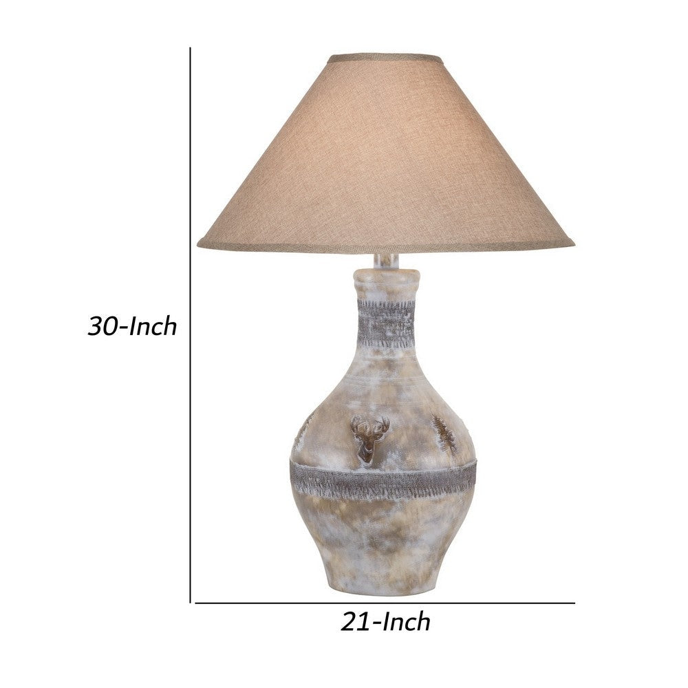 Niek 30 Inch Hydrocal Table Lamp Empire Shade Urn Base Oak White Finish By Casagear Home BM305619