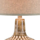 28 Inch Hydrocal Table Lamp Drum Shade Round Geometric Base Brown Cream By Casagear Home BM305621
