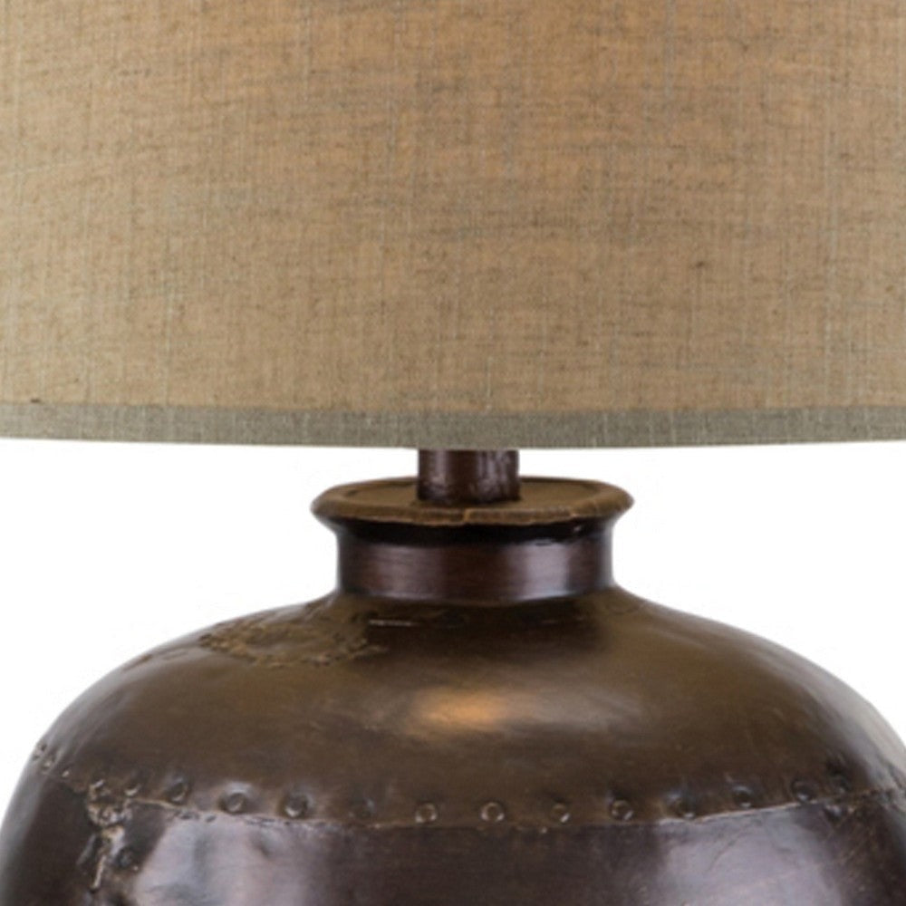 Reis 25 Inch Hydrocal Table Lamp Beige Empire Shade Round Base Brown By Casagear Home BM305631
