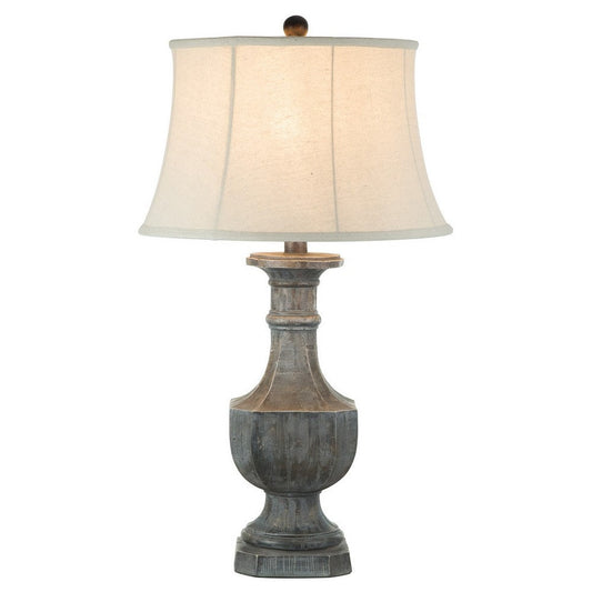 Slek 32 Inch Hydrocal Table Lamp, Empire Shade, Pillar Base, Taupe Frost By Casagear Home