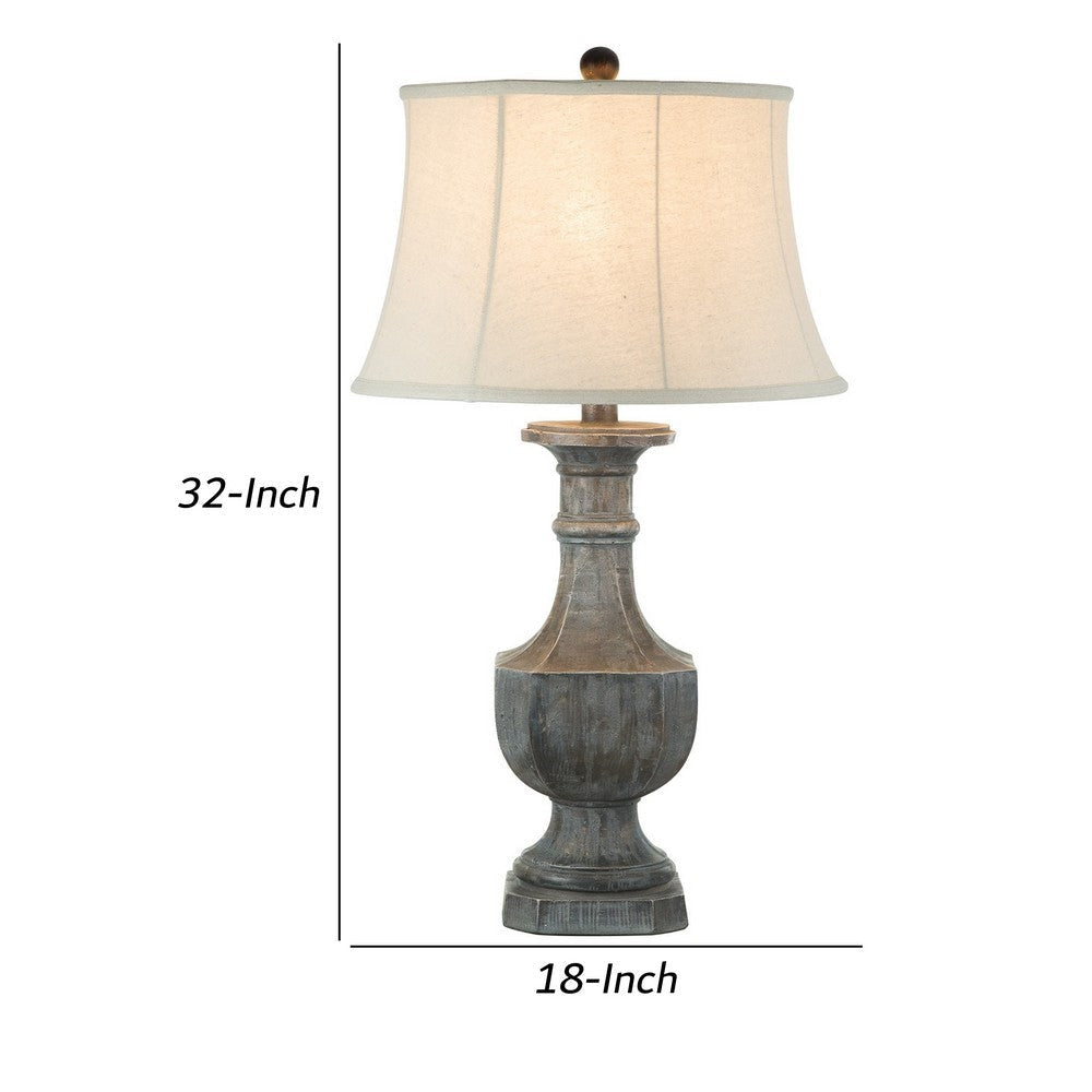 Slek 32 Inch Hydrocal Table Lamp Empire Shade Pillar Base Taupe Frost By Casagear Home BM305633