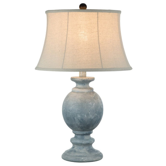 Hiel 29 Inch Hydrocal Table Lamp, Empire Shade, Vintage Light Blue Urn Base By Casagear Home