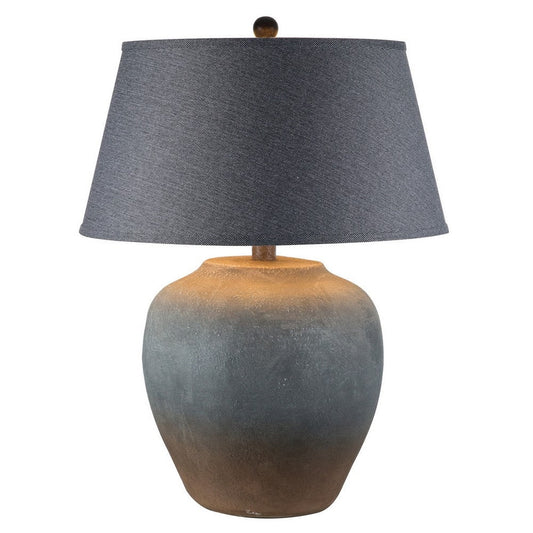 Buen 28 Inch Hydrocal Table Lamp, Black Drum Shade, Urn Base, Gray Rust By Casagear Home