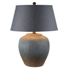 Buen 28 Inch Hydrocal Table Lamp, Black Drum Shade, Urn Base, Gray Rust By Casagear Home