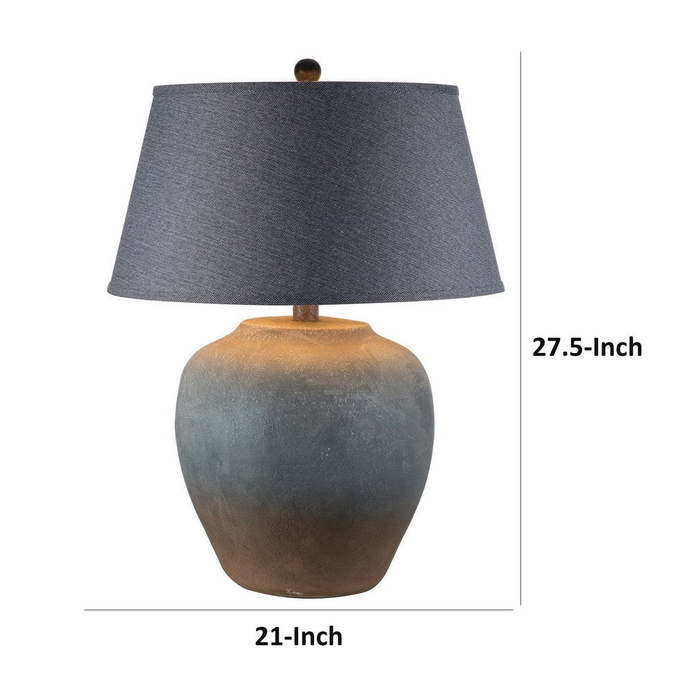 Buen 28 Inch Hydrocal Table Lamp Black Drum Shade Urn Base Gray Rust By Casagear Home BM305639
