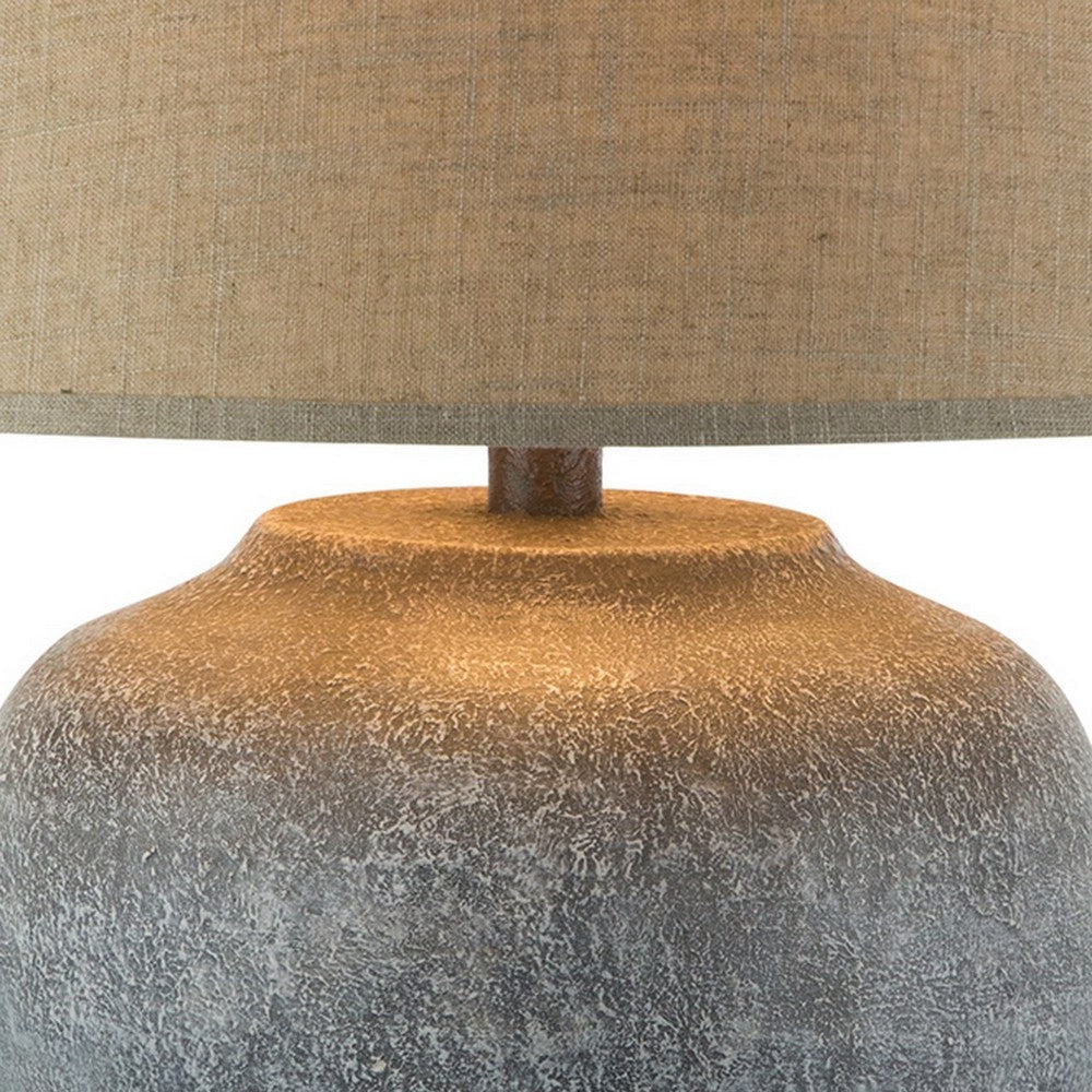 Buen 28 Inch Hydrocal Table Lamp Drum Shade Urn Base Gray Rust Frost By Casagear Home BM305640