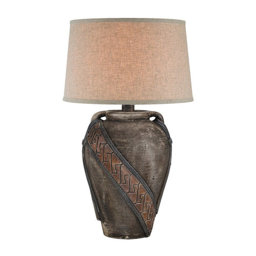 Livi 30 Inch Hydrocal Table Lamp, Geometric Urn Base, Dark Earthen Brown By Casagear Home