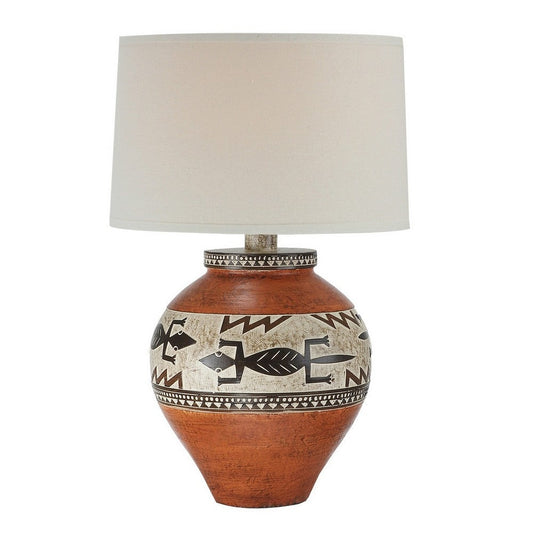 Kinn 24 Inch Hydrocal Table Lamp, Drum Shade, Tribal Style Urn Base, Brown By Casagear Home