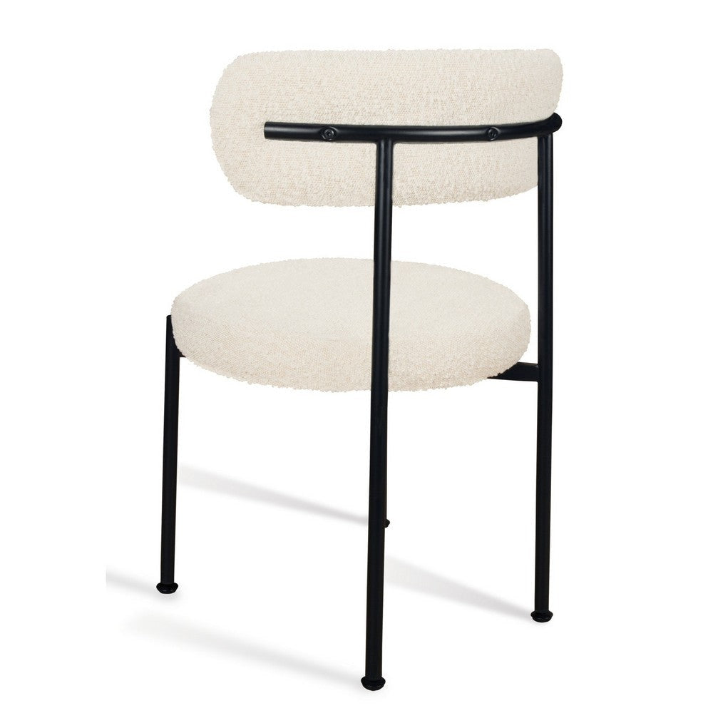 Aeon 22 Inch Set of 2 Dining Chairs Black Metal Frame Off White Boucle By Casagear Home BM306015