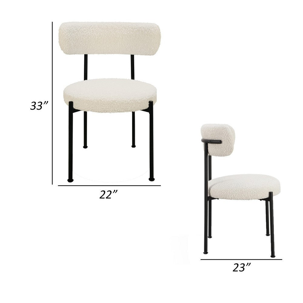 Aeon 22 Inch Set of 2 Dining Chairs Black Metal Frame Off White Boucle By Casagear Home BM306015