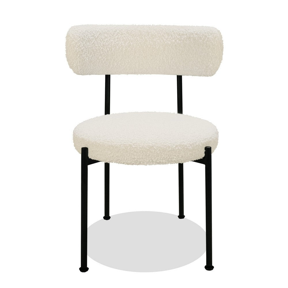 Aeon 22 Inch Set of 2 Dining Chairs, Black Metal Frame, Off White Boucle By Casagear Home