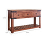 Umey 55 Inch 3 Drawer Sofa Table Slatted Bottom Shelf Brown Mango Wood By Casagear Home BM306089