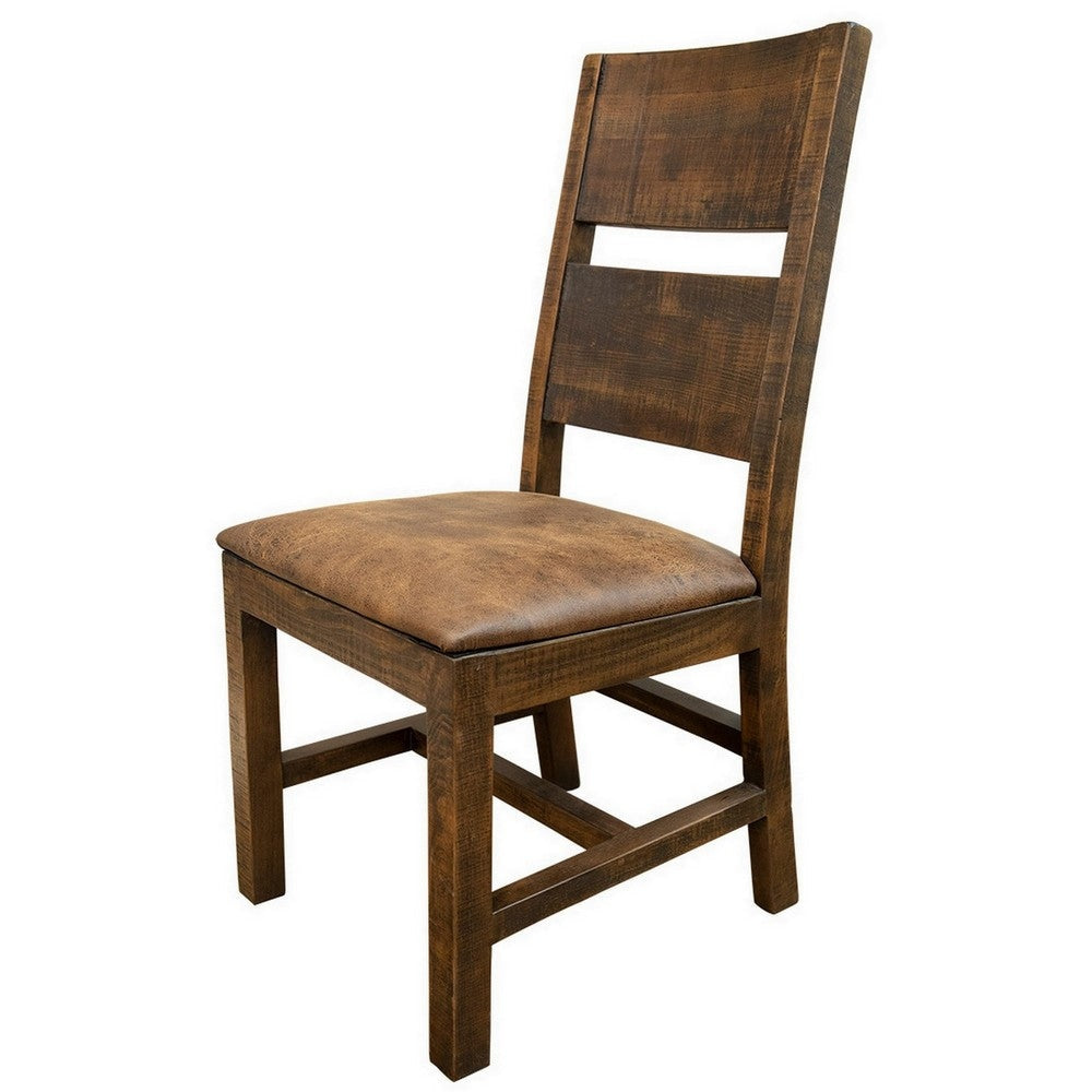 Ross 22 Inch Dining Chair with Faux Leather Seat Mango Wood Dark Brown By Casagear Home BM306140