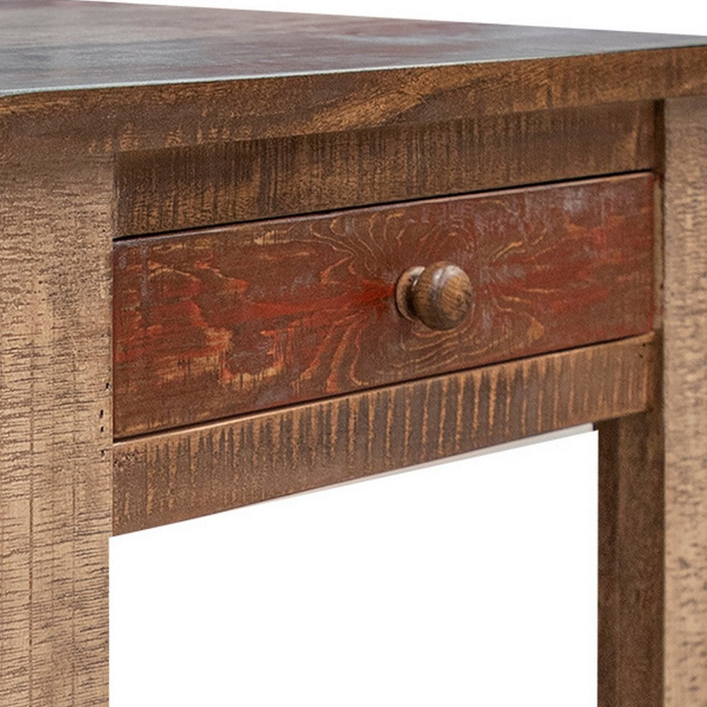 Fena 23 Inch Wide End Table Single Drawer Multicolor Distressed Pine Wood By Casagear Home BM306509