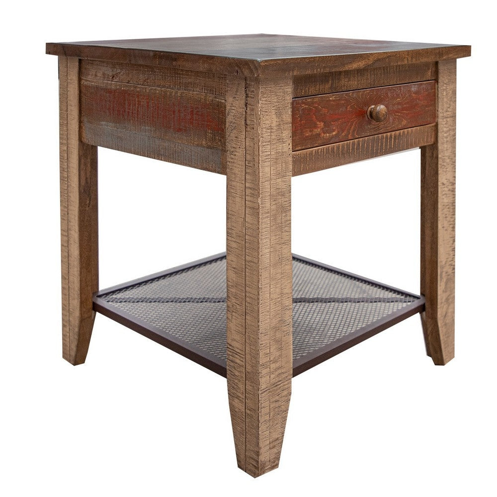 Fena 23 Inch Wide End Table, Single Drawer, Multicolor Distressed Pine Wood By Casagear Home