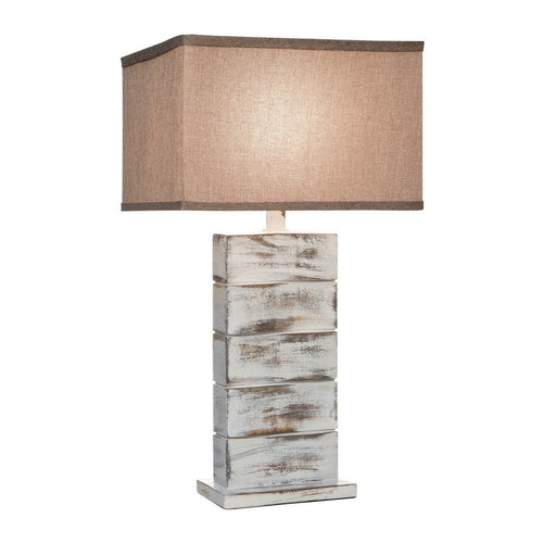 Rina 29 Inch Table Lamp, Block Pedestal Stand, Hydrocal, Whitewashed By Casagear Home