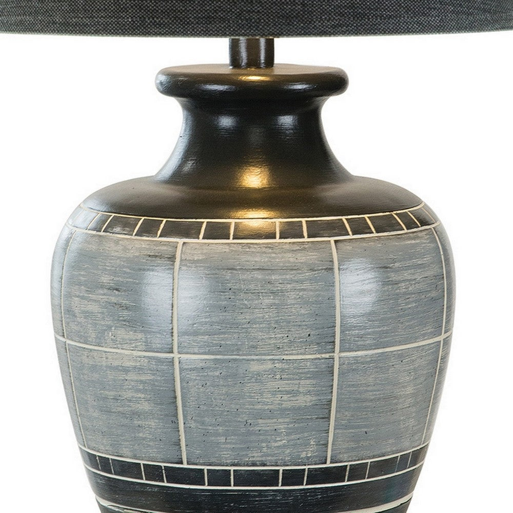 Riza 30 Inch Table Lamp Curved Vase Shape Dual Tone Gray Drum Shade By Casagear Home BM306579
