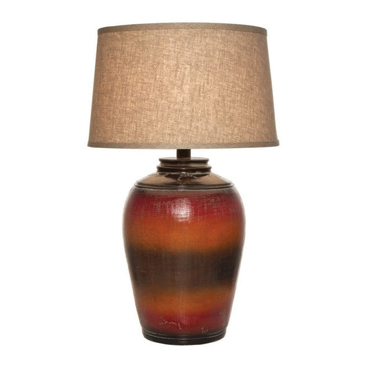 Ruhi 31 Inch Table Lamp, Curved Pot, Multicolor, Drum Shade, Brown, Orange  By Casagear Home