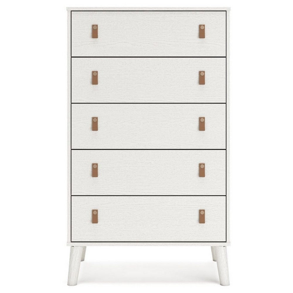 Nina 51 Inch 5 Drawer Tall Dresser Chest Brown Faux Leather Handles White By Casagear Home BM306606