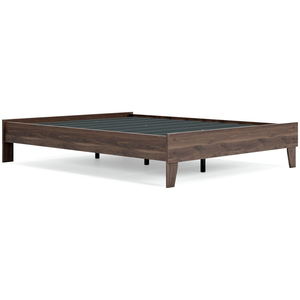 Sof Queen Size Platform Bed, Low Profile, Footboard, Dark Brown Finish By Casagear Home