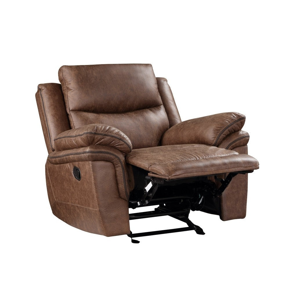 Quir 42 Inch Manual Recliner Armchair Gliding Hardware Brown Polyester By Casagear Home BM306744