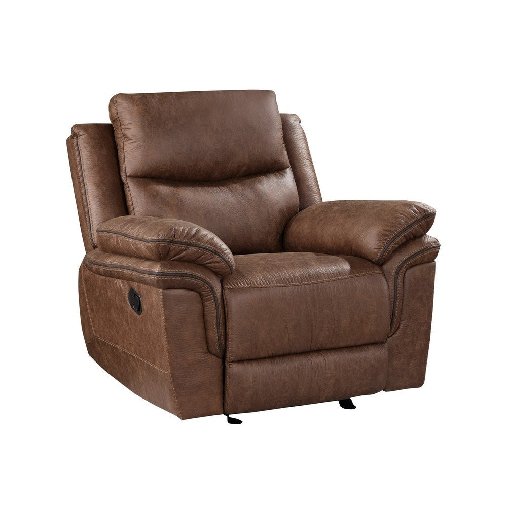 Quir 42 Inch Manual Recliner Armchair, Gliding Hardware, Brown Polyester By Casagear Home