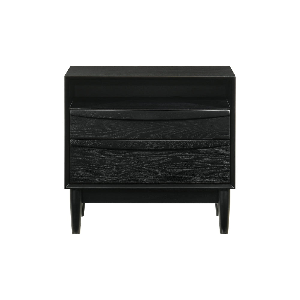 Mian 23 Inch Nightstand, 2 Drawer, Linear Undercut Handles, Wood, Black By Casagear Home