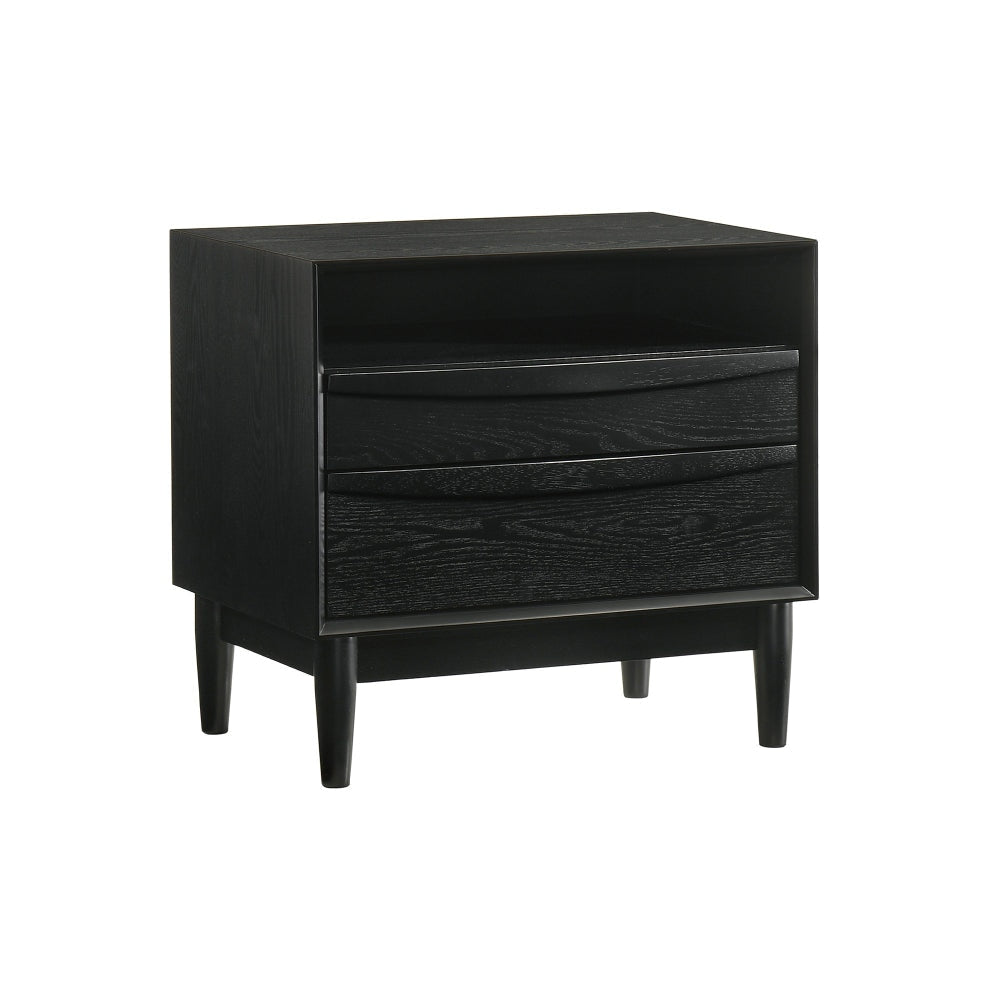 Mian 23 Inch Nightstand 2 Drawer Linear Undercut Handles Wood Black By Casagear Home BM308838