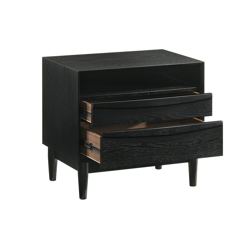 Mian 23 Inch Nightstand 2 Drawer Linear Undercut Handles Wood Black By Casagear Home BM308838