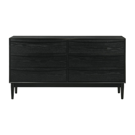 Mian 55 Inch Wide Dresser Chest, 6 Drawer, Linear Undercut Handle, Black By Casagear Home