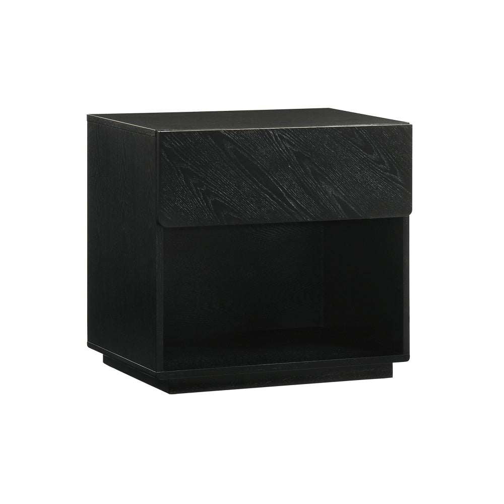 Saly 23 Inch Nightstand with Drawer Diagonal Grain Wood Finish Black By Casagear Home BM308847