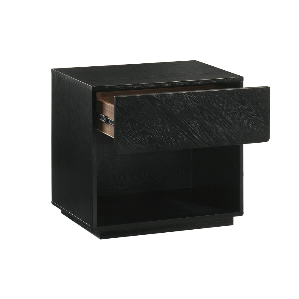 Saly 23 Inch Nightstand with Drawer Diagonal Grain Wood Finish Black By Casagear Home BM308847