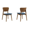 Kalie 24 Inch Dining Chair Set of 2, Padded Seat, Blue Fabric, Walnut Brown By Casagear Home