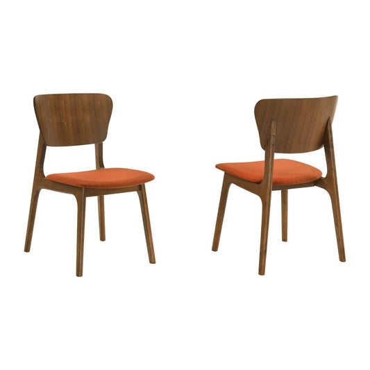 Kalie 24 Inch Dining Chair Set of 2, Orange Fabric Seat, Walnut Brown  By Casagear Home