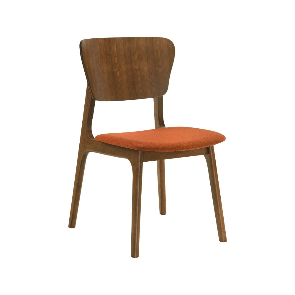 Kalie 24 Inch Dining Chair Set of 2 Orange Fabric Seat Walnut Brown By Casagear Home BM308853