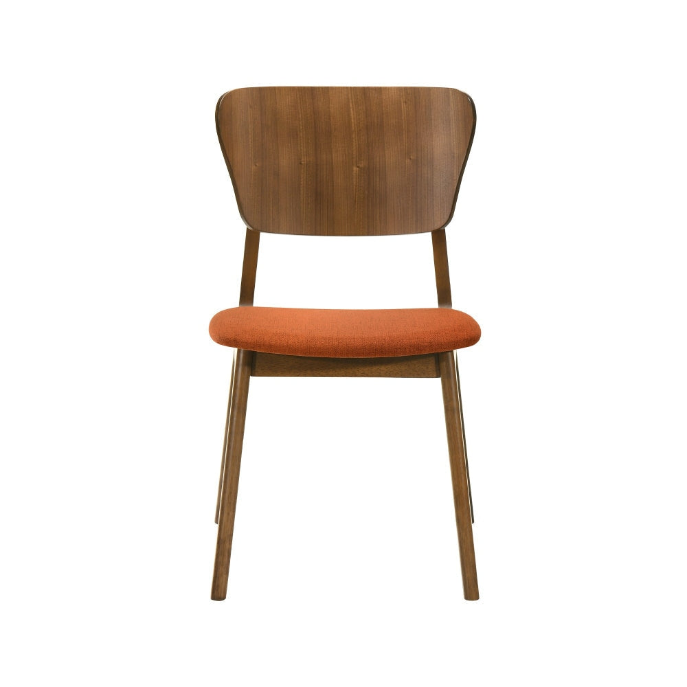 Kalie 24 Inch Dining Chair Set of 2 Orange Fabric Seat Walnut Brown By Casagear Home BM308853