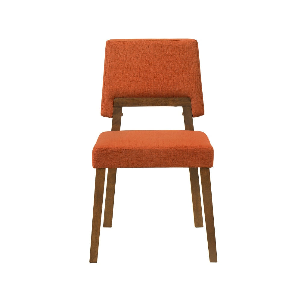 Yumi 23 Inch Dining Chair Set of 2 Orange Fabric Seat Walnut Brown By Casagear Home BM308857